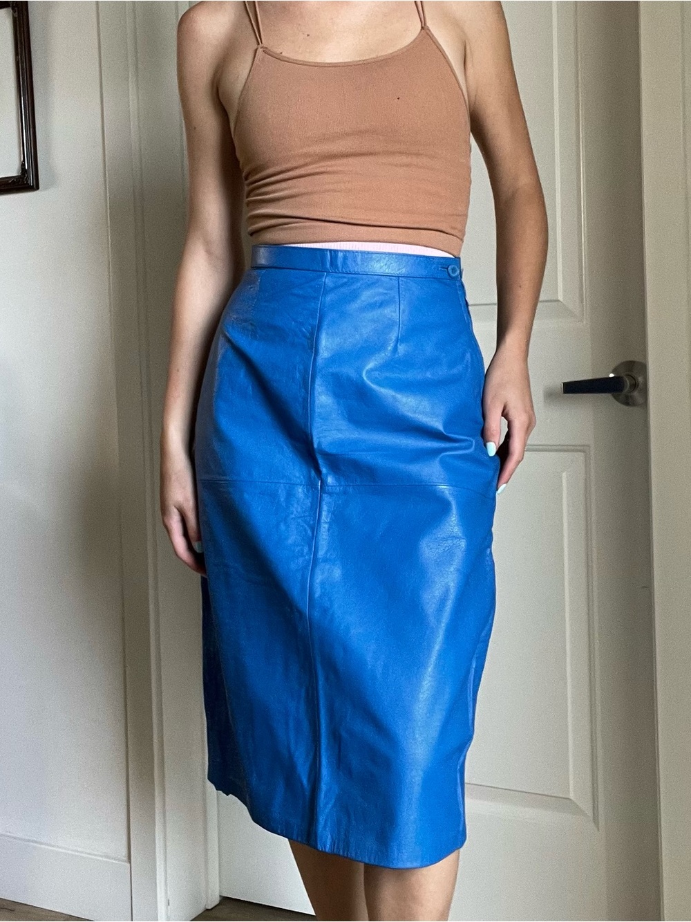 Avon Electric Blue Faux Leather Midi Skirt